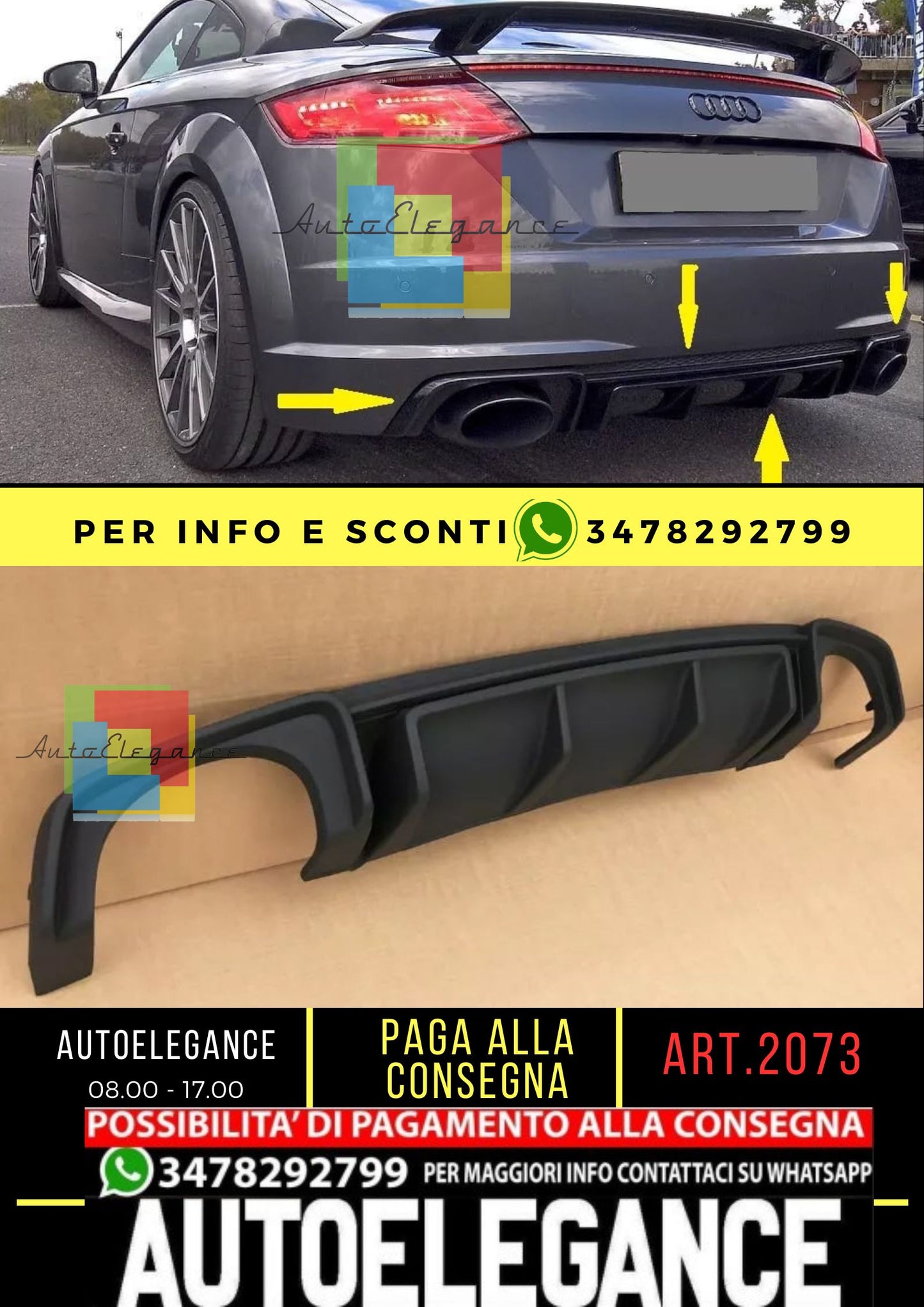 DIFFUSORE AUDI TT FV 8S 2015-2018 SLINE LOOK RSTT GREZZO