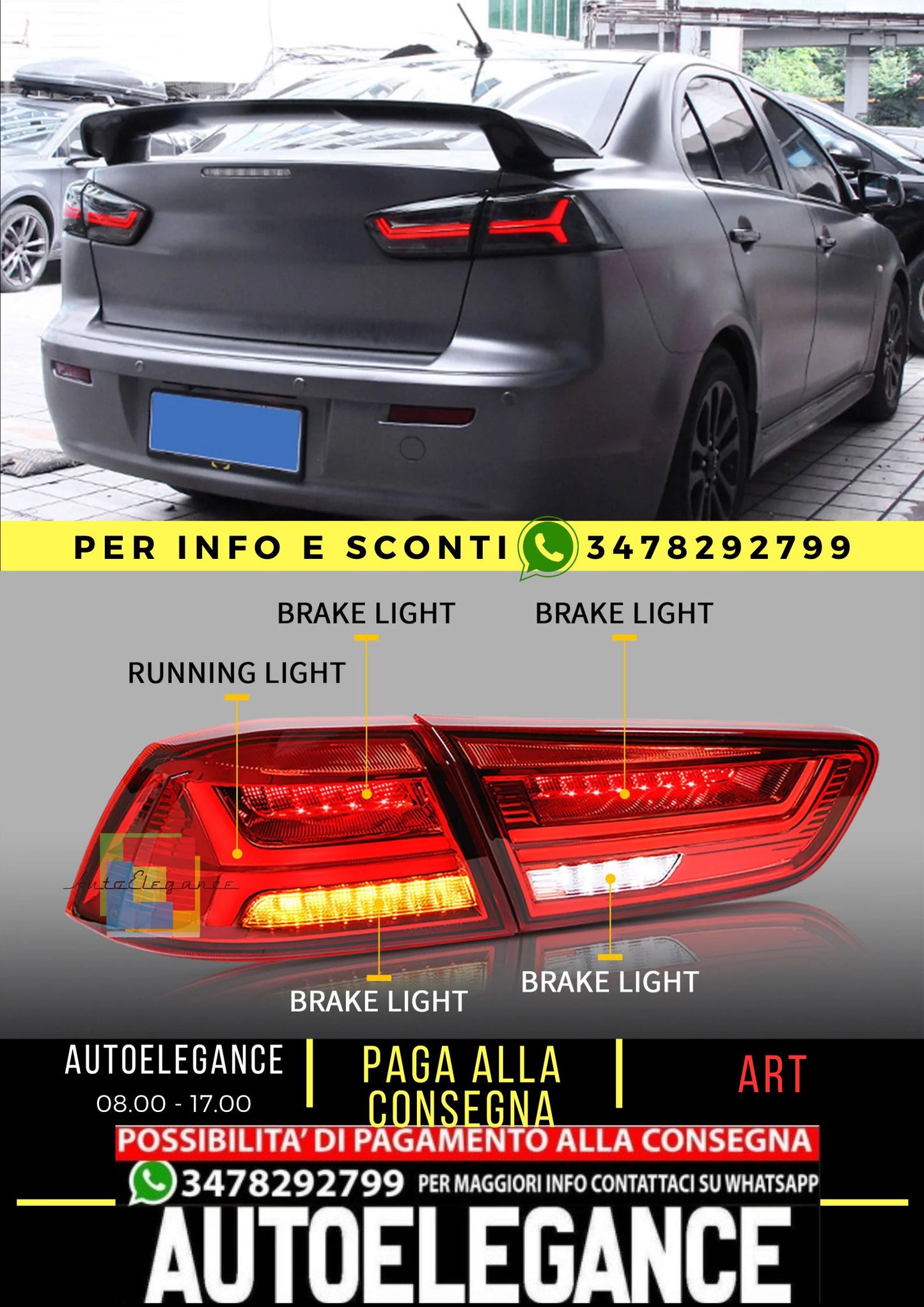 Fanali posteriori VLAND Full LED per Mitsubishi Lancer EVO X 2008-2018 (Stili rosso chiaro / rosso affumicato / black out da scegliere))
