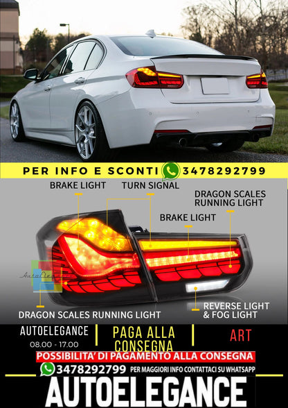 Fanali posteriori OLED per BMW Serie 3 F30 F35 F80 berlina 2013-2018 con indicatori di direzione sequenziali ambra e illuminazione animazione dinamica 3D rossa (NON adatto per cabriolet | 2015 328i F30)