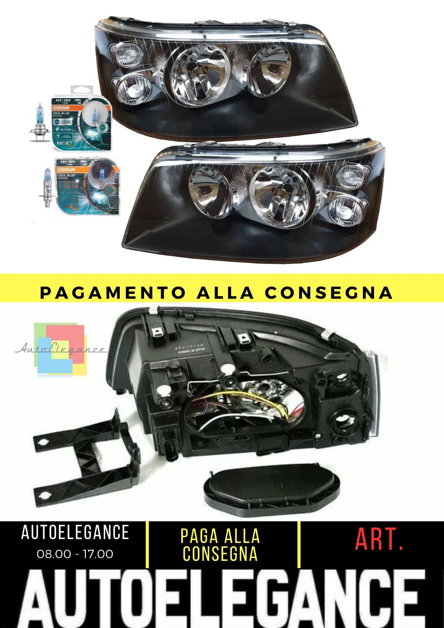 FANALI PER VW T5 03-09 NERO MULTIVAN TRANSPORTER OSRAM COOL BLUE H7 H1