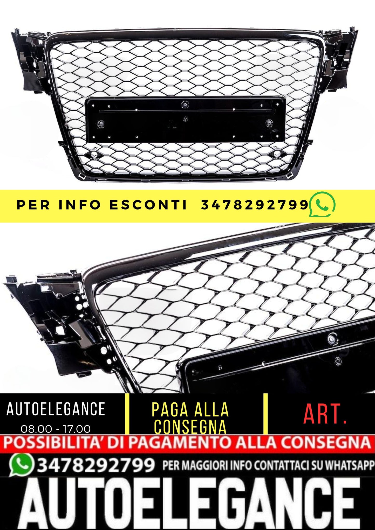Griglia Anteriore RS4 Look per Audi A4 B8 (8K) Berlina Avant (2007-2011) Nero Lucido
