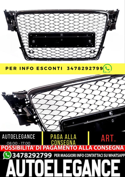Griglia Anteriore RS4 Look per Audi A4 B8 (8K) Berlina Avant (2007-2011) Nero Lucido