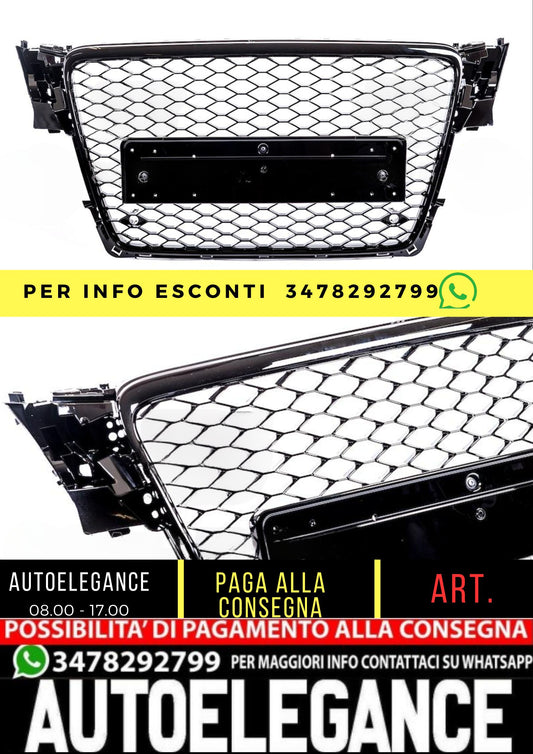 Griglia Anteriore RS4 Look per Audi A4 B8 (8K) Berlina Avant (2007-2011) Nero Lucido