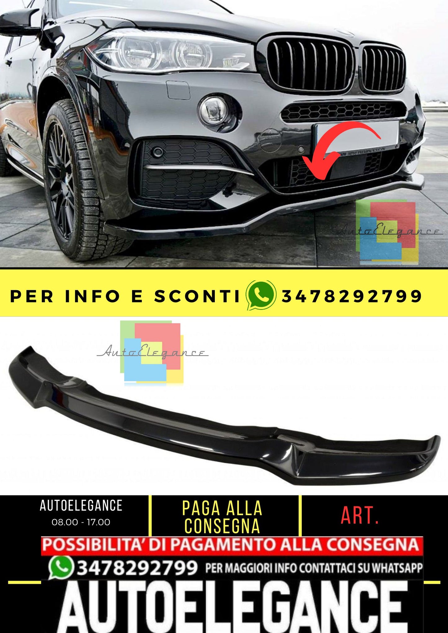 BMW X5 F15 Max V1 Labbro Anteriore Piano Nero Vuoto Plastica / 2013-2018