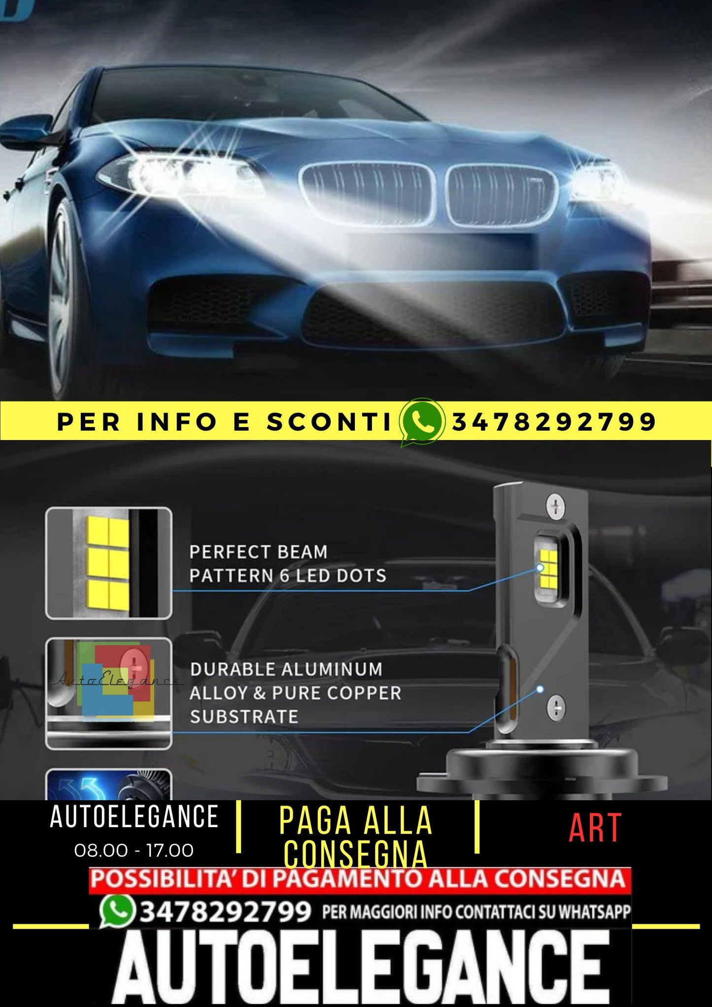 Lampadine per fari a LED 2 pezzi D2S/H7/9005 6000K super luminose
