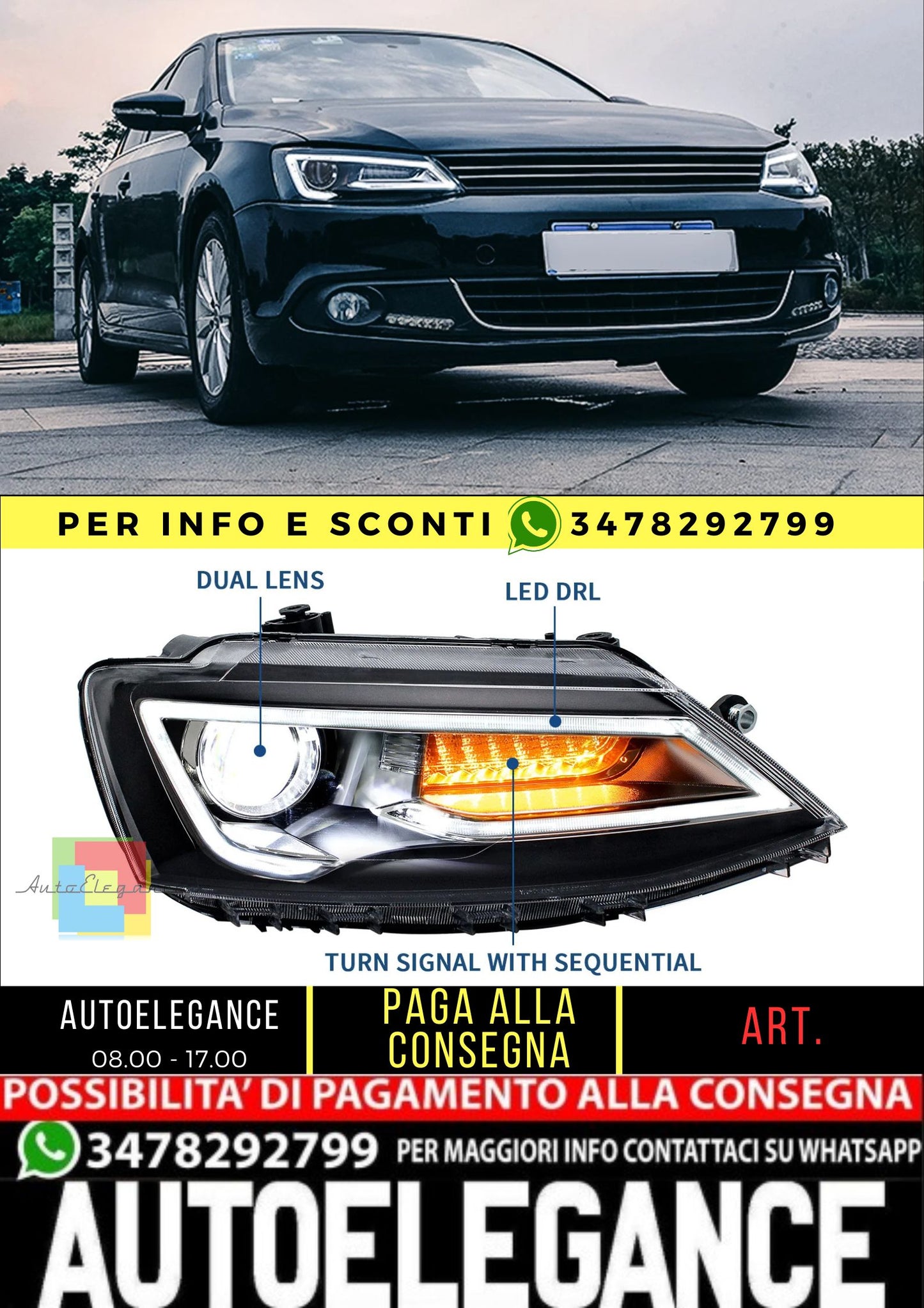Fari Demon Eye per Volkswagen Jetta / Sagitar (NON GLI) 2012-2018 (lampadine non incluse)