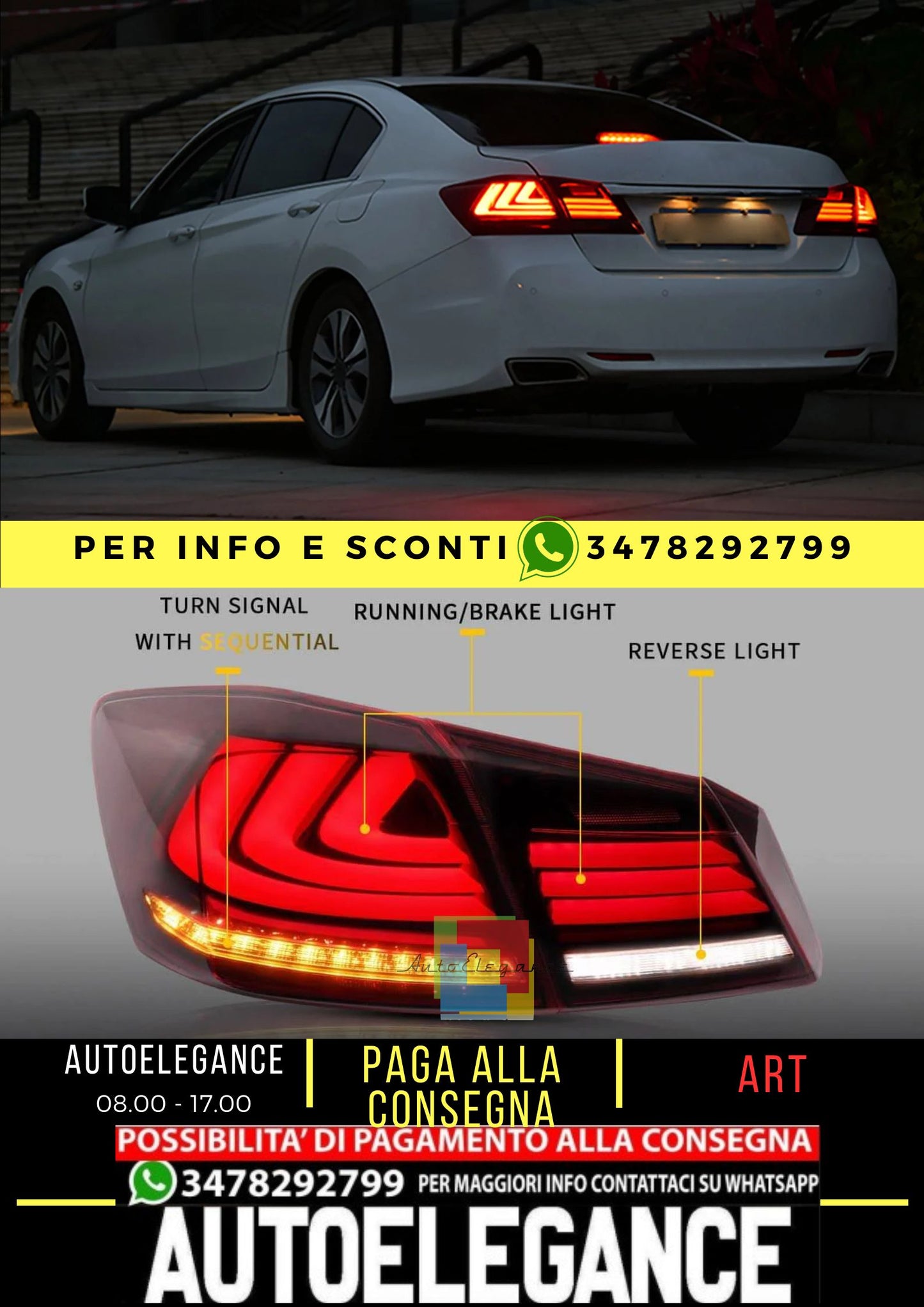 Fanali posteriori sequenziali Full LED per Honda Accord 2013-2015 ABS PMMA GLASS Materiale