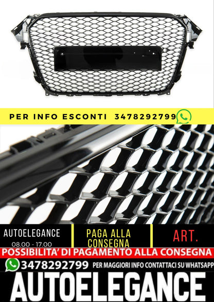 Griglia Anteriore RS4 Look per Audi A4 B8 (8K) Berlina Avant Facelift (2012-2015) Nero Lucido