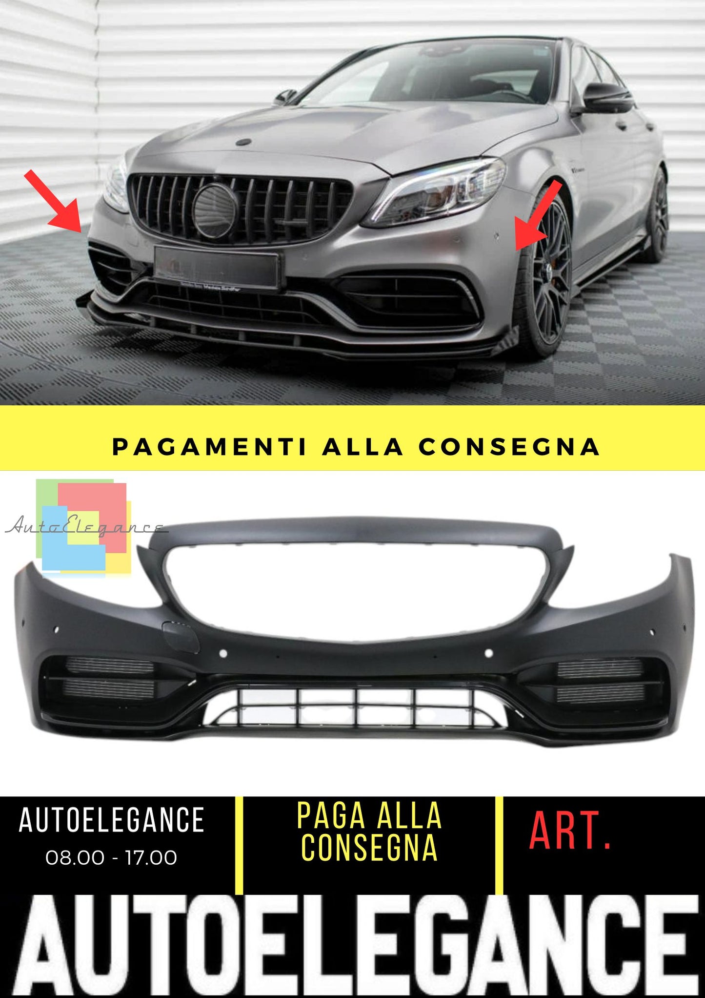 Paraurti anteriore C63 AMG Facelift Look per Mercedes Classe C (W205) Berlina Station Wagon Coupe Cabrio (2013-2021)