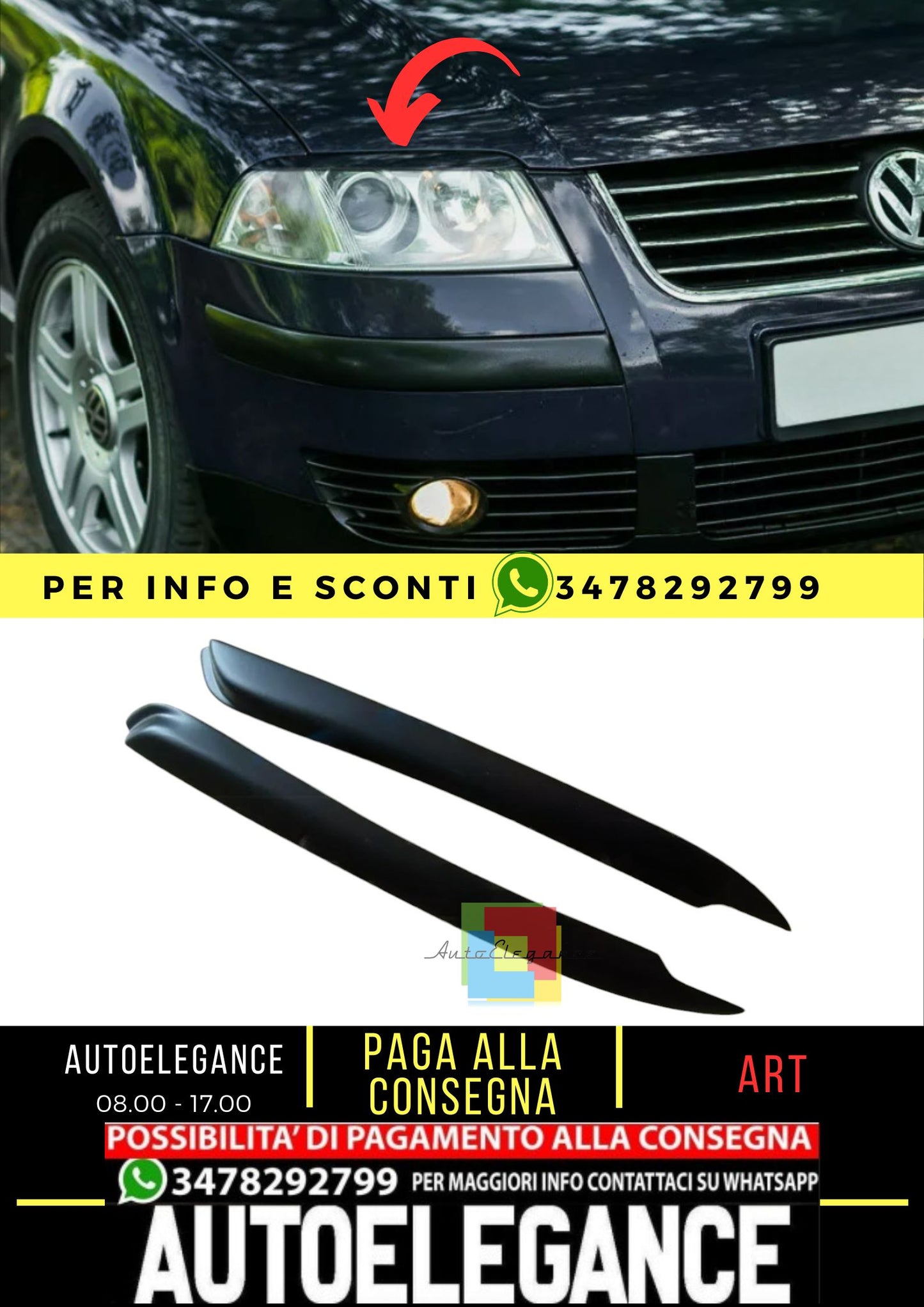 Sopracciglia per VW PASSAT B5 FL 3BG (3B3) 2001-2005 ABS Plastica palpebre far