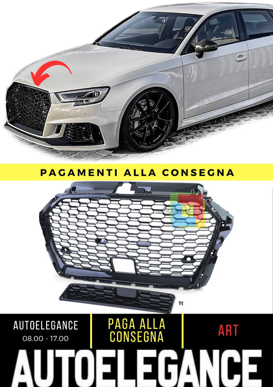 Griglia Sportiva Griglia a Nido d'Ape Nero Lucido per Audi A3 8V 16-20 con ACC