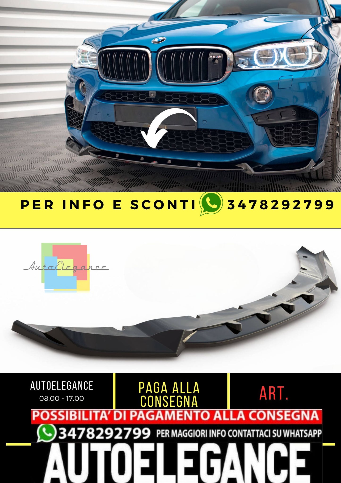 X5 M F85 X6 M F86 Max V1 Labbro Anteriore Piano Nero Vuoto Plastica 2013-2018