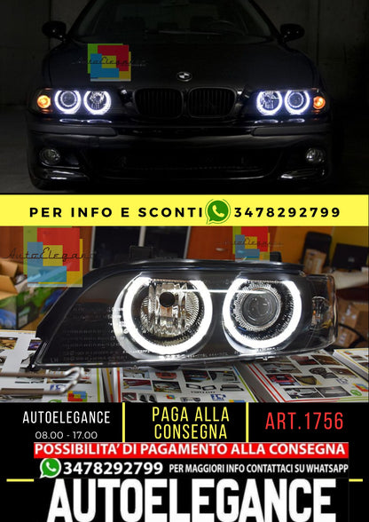 HEADLIGHTS SERIES 5 E39 1995-2003 BLACK XENON D2S ANGEL EYES 