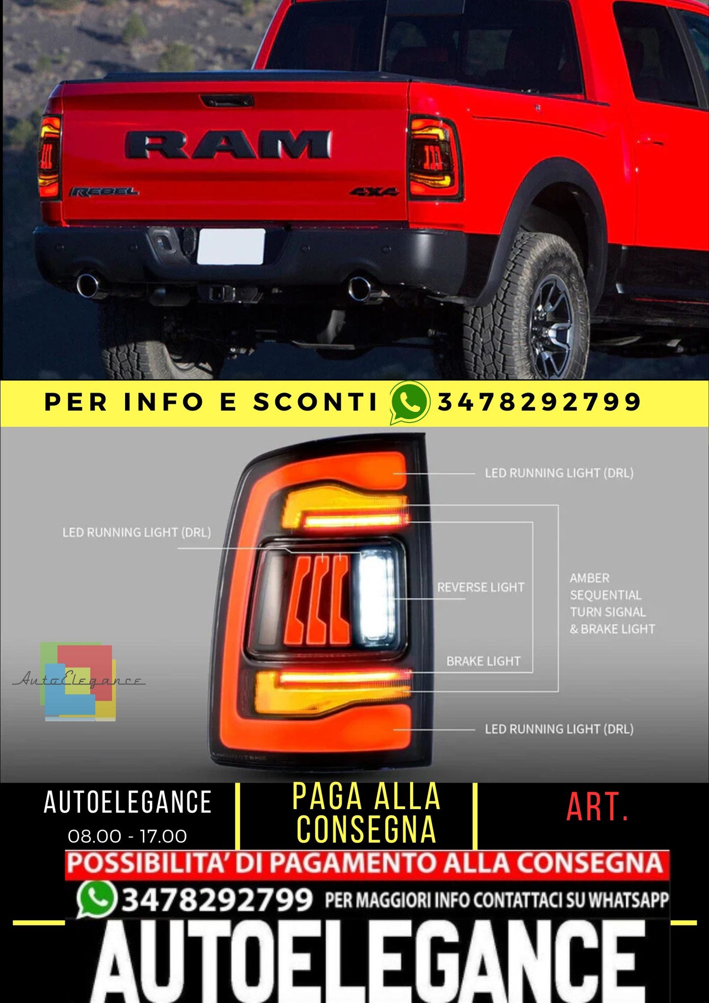 2009-2018 per Dodge RAM 1500 2500 3500 fanali posteriori a LED ambra sequenziale indicatori di direzione