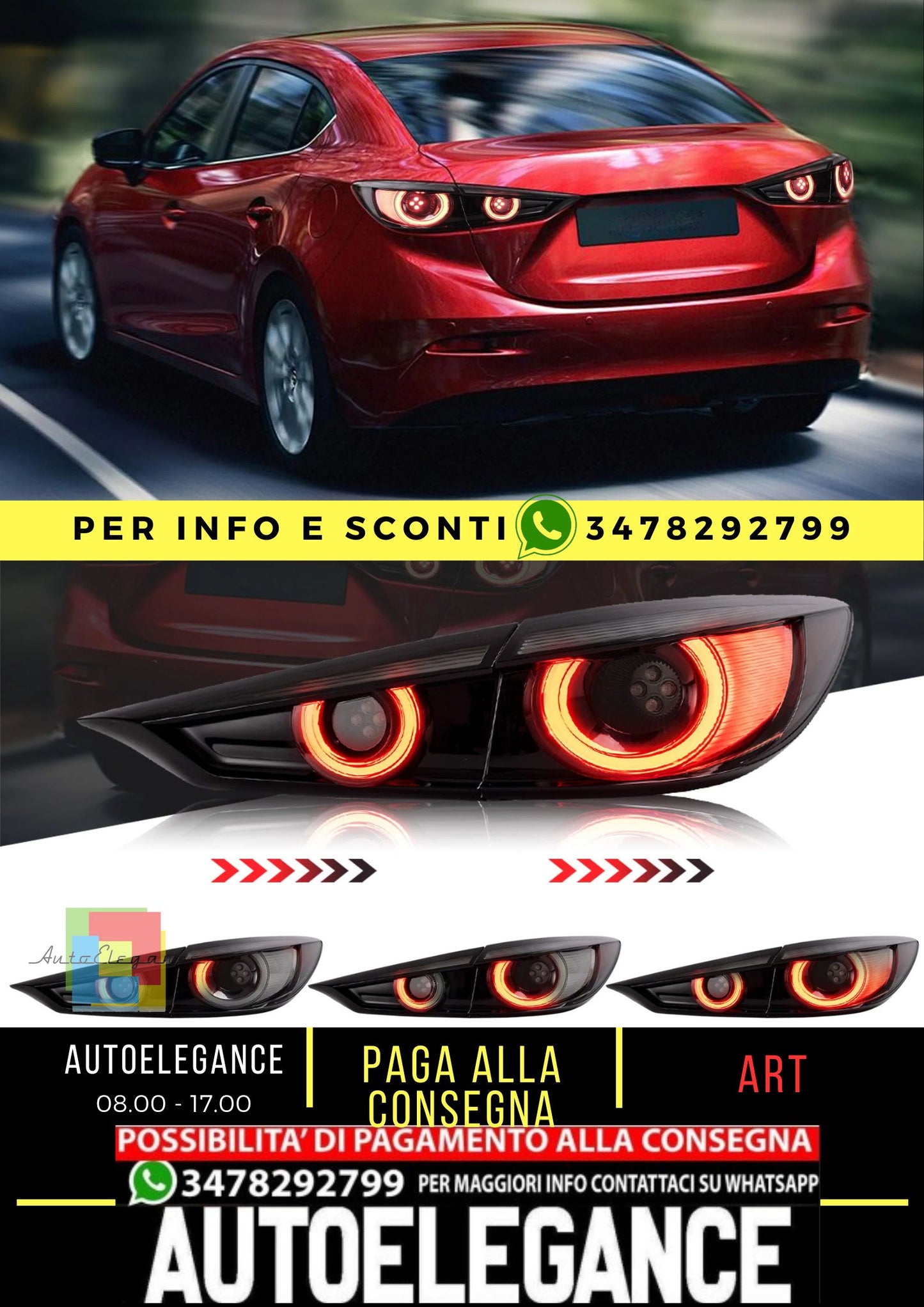 Fanali posteriori Full LED per Mazda 3 Axela Sedan 2014-2018 (segnali di direzione sequenziali con illuminazione dinamica di benvenuto)