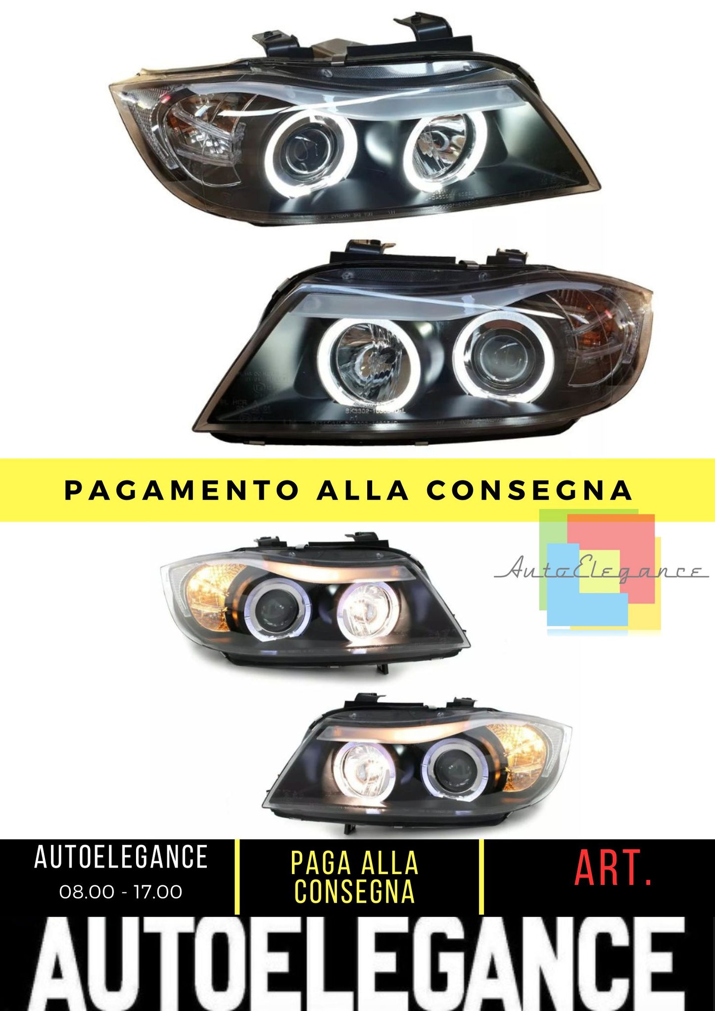 FANALE LED ANGEL EYES per BMW Serie 3 E90 E91 05-08 NERO LIMOUSINE TOURING