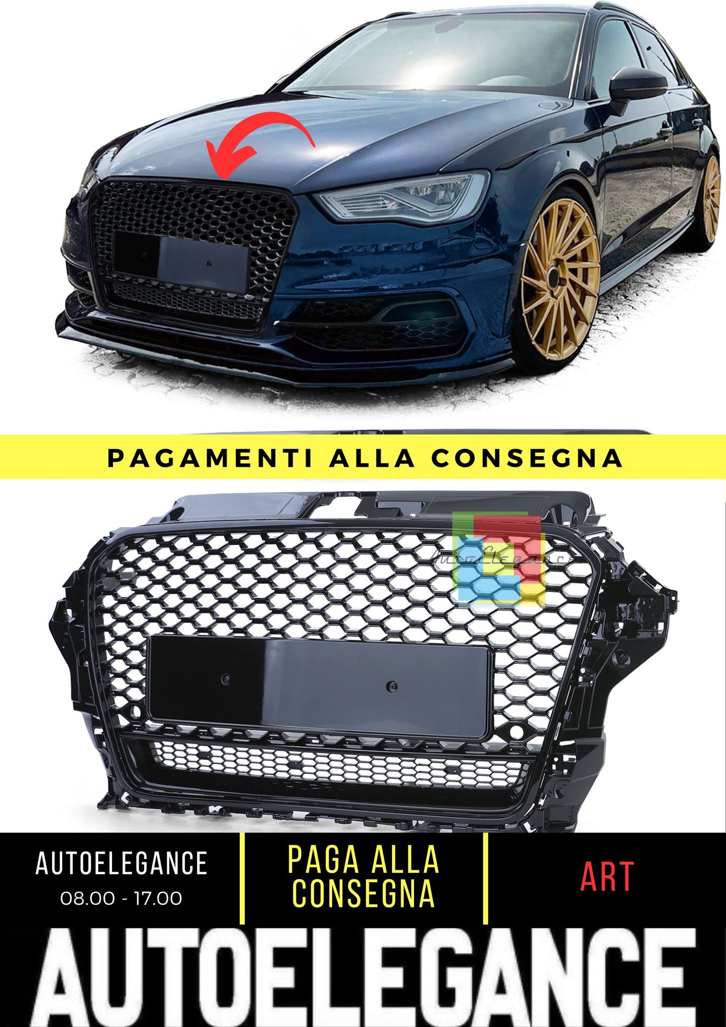 Griglia Sportiva Griglia A Nido D'ape Nero Lucido Per Audi A3 8V 12-16