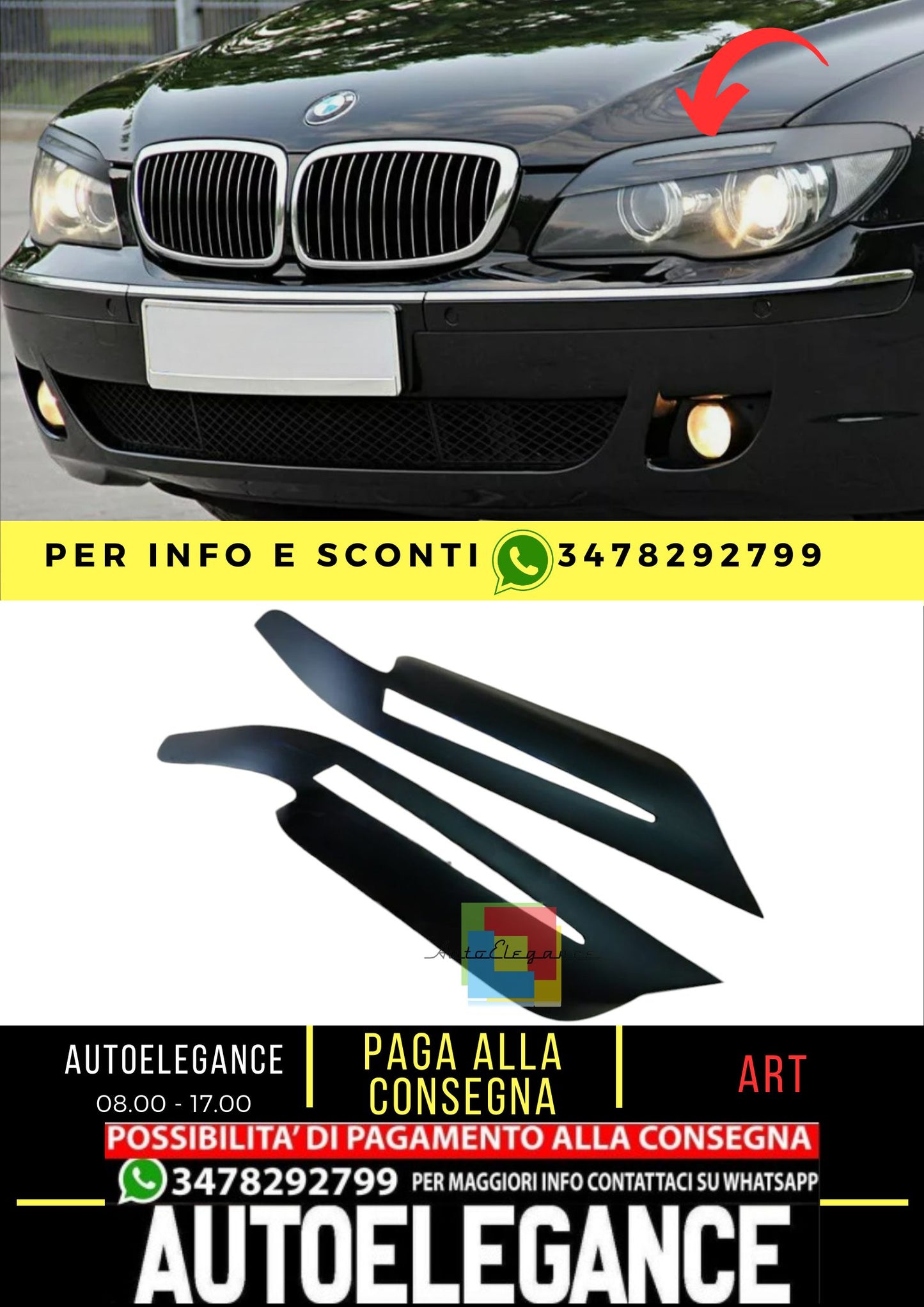 Sopracciglia per BMW 7 E65 / E66 2005-2008 headlight eyelids lids ABS Plastic