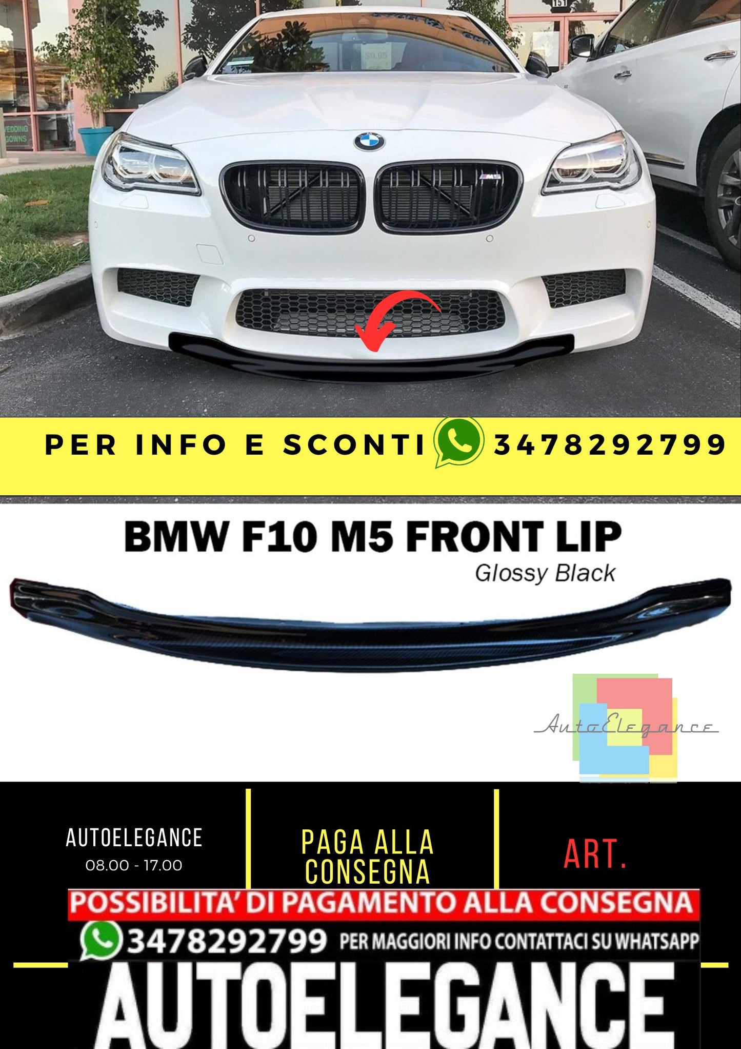 F10 M5 CSL Labbro Anteriore Piano Nero Vuoto Plastica / 2010 - 2017
