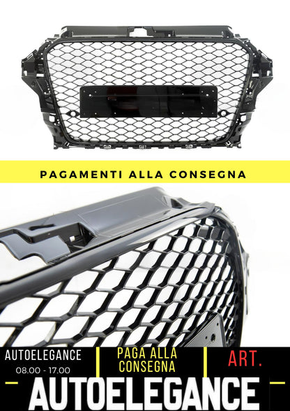 Griglia Anteriore RS3 Look per Audi A3  Hatchback Sportback Berlina (13-15) Nero Lucido