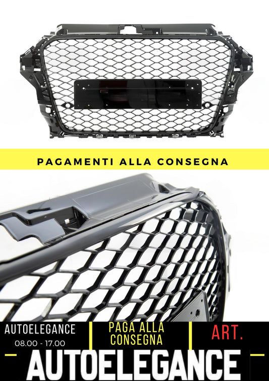 Griglia Anteriore RS3 Look per Audi A3  Hatchback Sportback Berlina (13-15) Nero Lucido