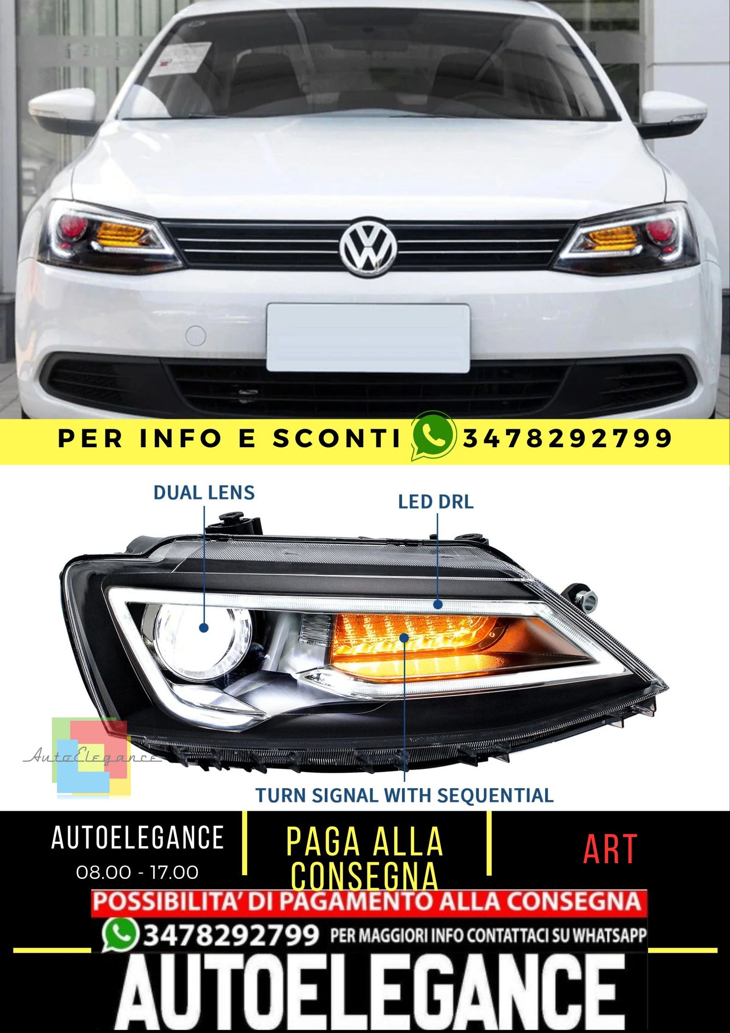 Double Beam Headlights for Volkswagen Jetta / Sagitar (NOT GLI) 2012-2018 (Bulbs Not Included) 