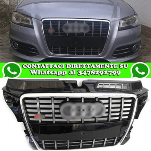 ⭐ART. 1930 ADATTO PER AUDI GRIGLIA A3 8P 2008-2012 LOOK S3 NERO LUCIDO PROFILI ⭐
