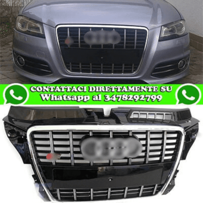 ⭐ART. 1930 ADATTO PER AUDI GRIGLIA A3 8P 2008-2012 LOOK S3 NERO LUCIDO PROFILI ⭐