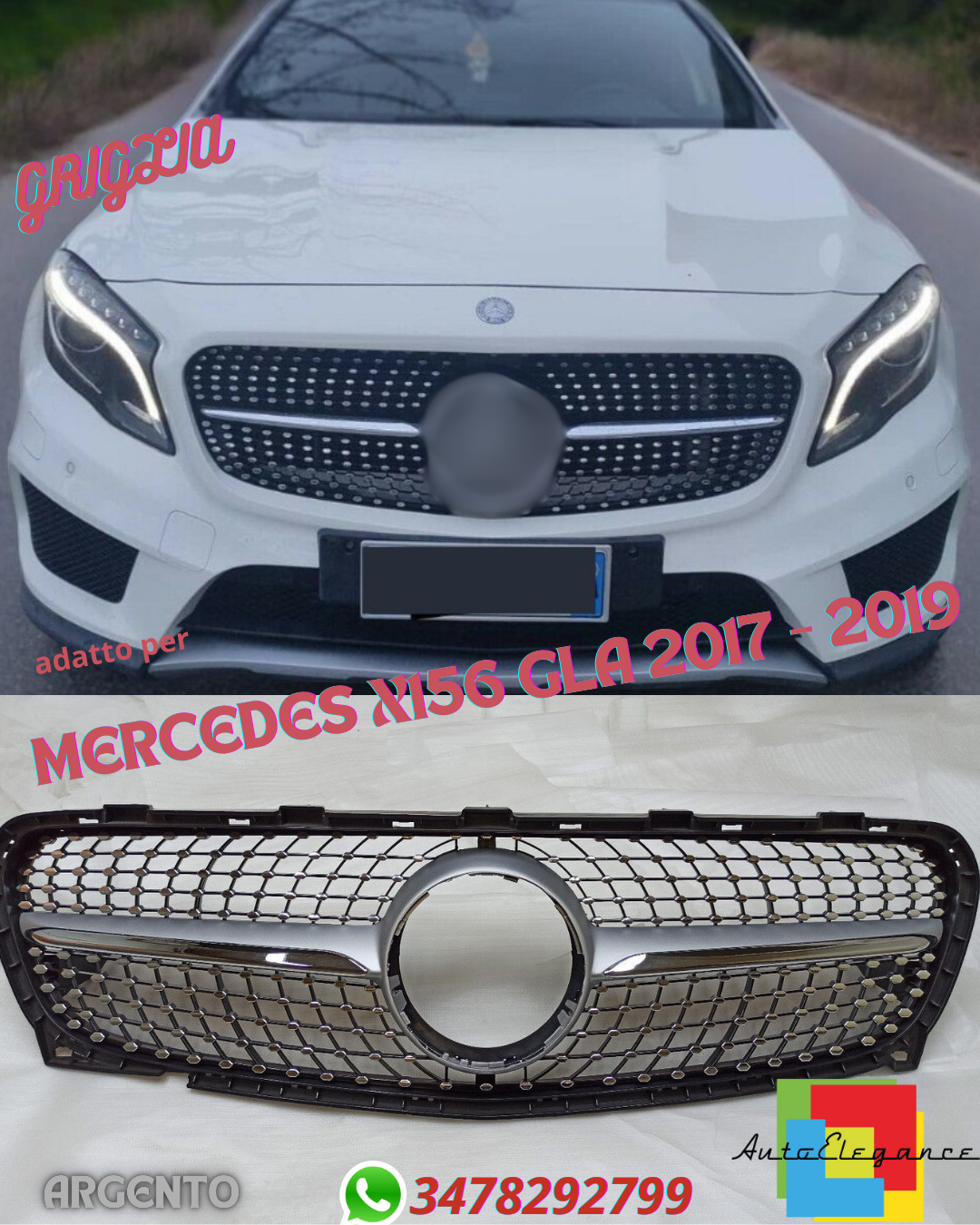 ⭐DIAMOND GRILLE SUITABLE FOR MERCEDES X156 GLA 2017 - 2019⭐