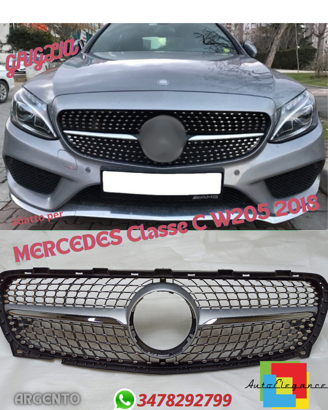 ⭐DIAMOND GRILLE SUITABLE FOR MERCEDES C-Class W205 2018⭐