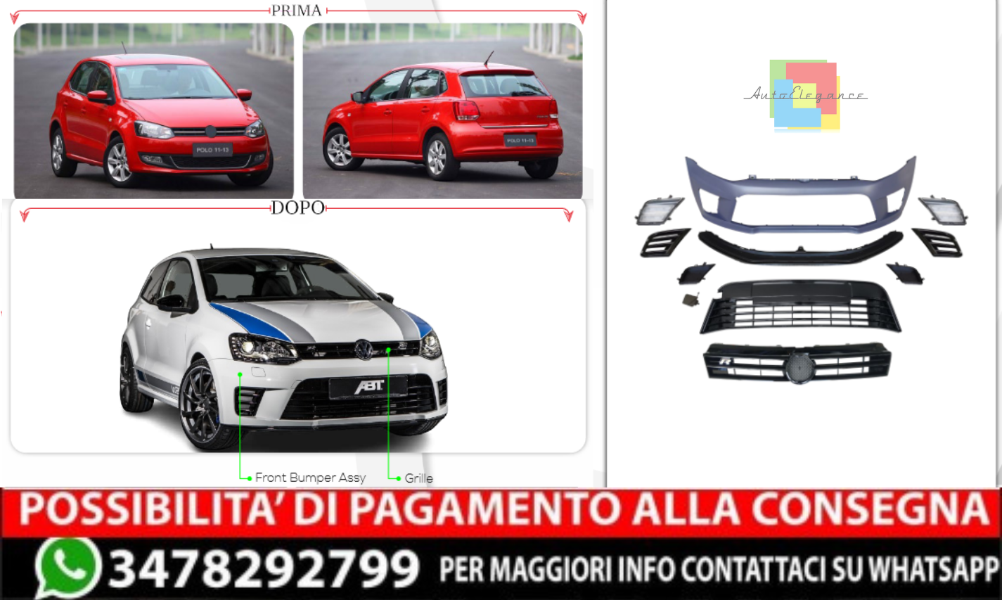 ✨PARAURTI ANTEREIORE ADATTO PER VW POLO 2010-2017 LOOK WRC R-CUP✨