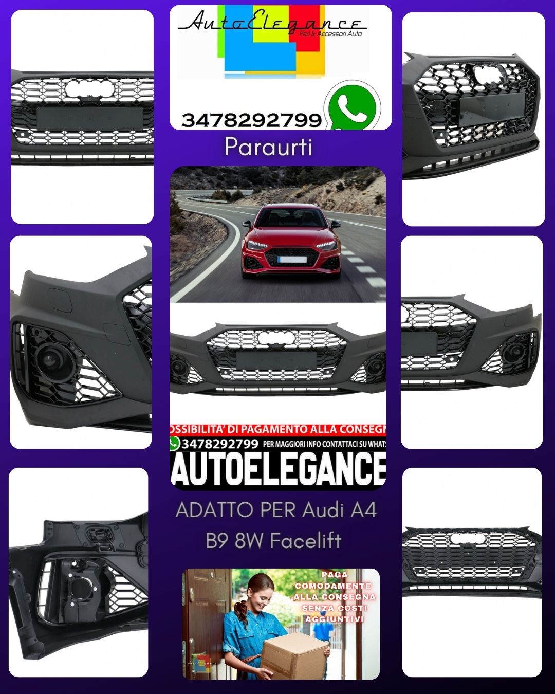 Front bumper suitable for Audi A4 B9 8W Facelift (2020 onwards) Quattro RS4 Design