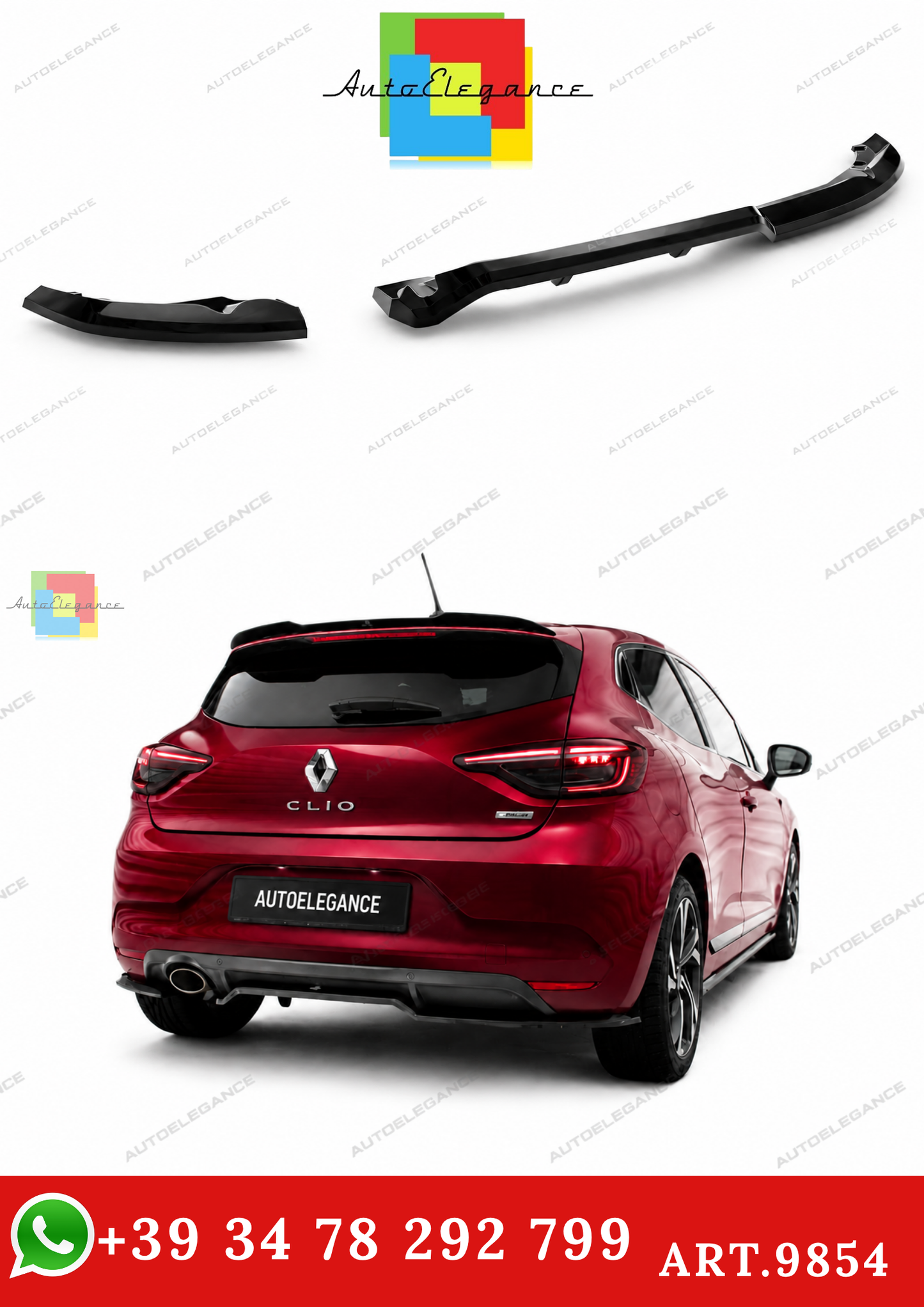 🔥ART.9854 SPLITTER POSTERIORE CON BARRE VERTICALI) RENAULT CLIO R.S. LINE Mk5🔥