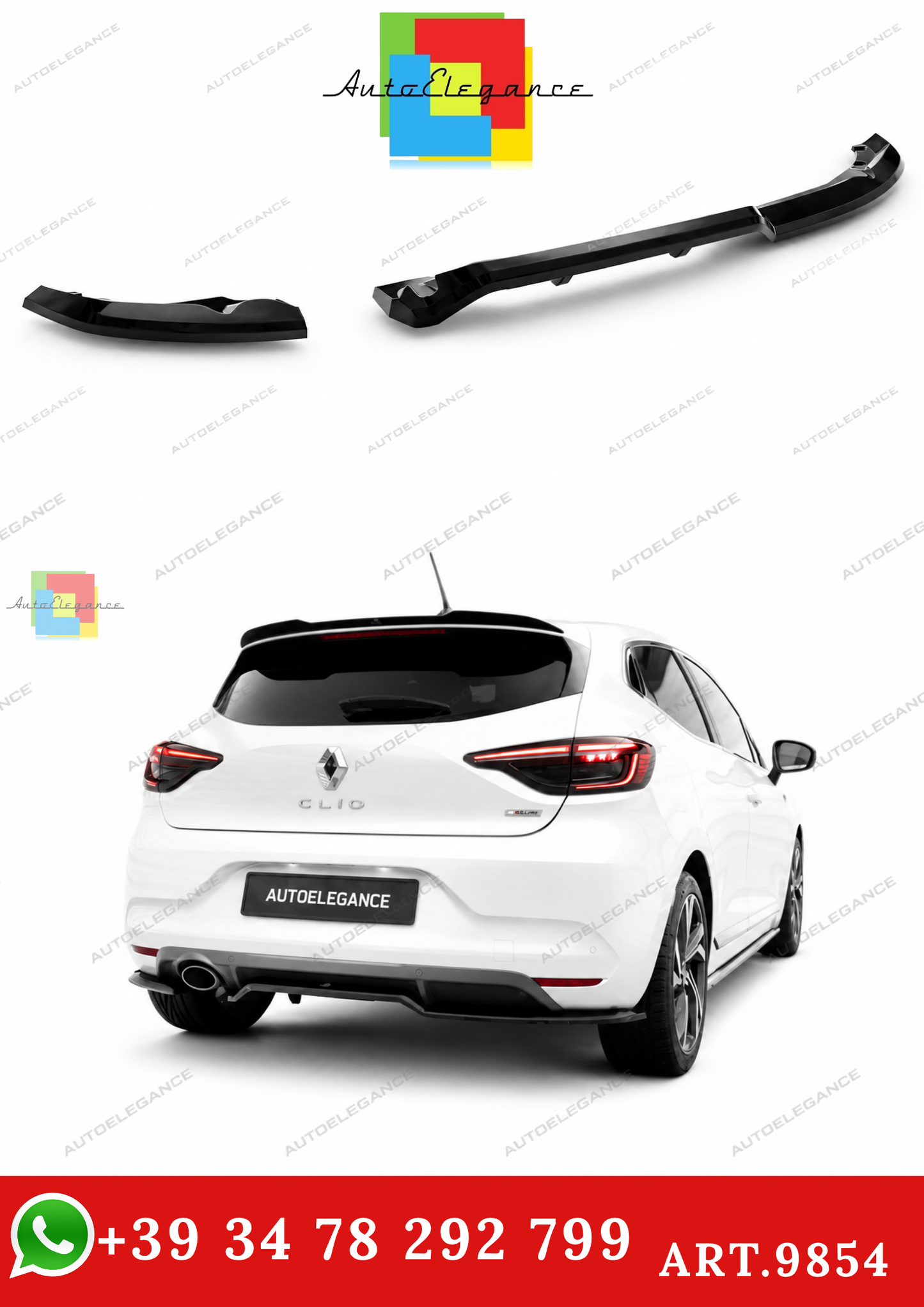 🔥ART.9854 SPLITTER POSTERIORE CON BARRE VERTICALI) RENAULT CLIO R.S. LINE Mk5🔥