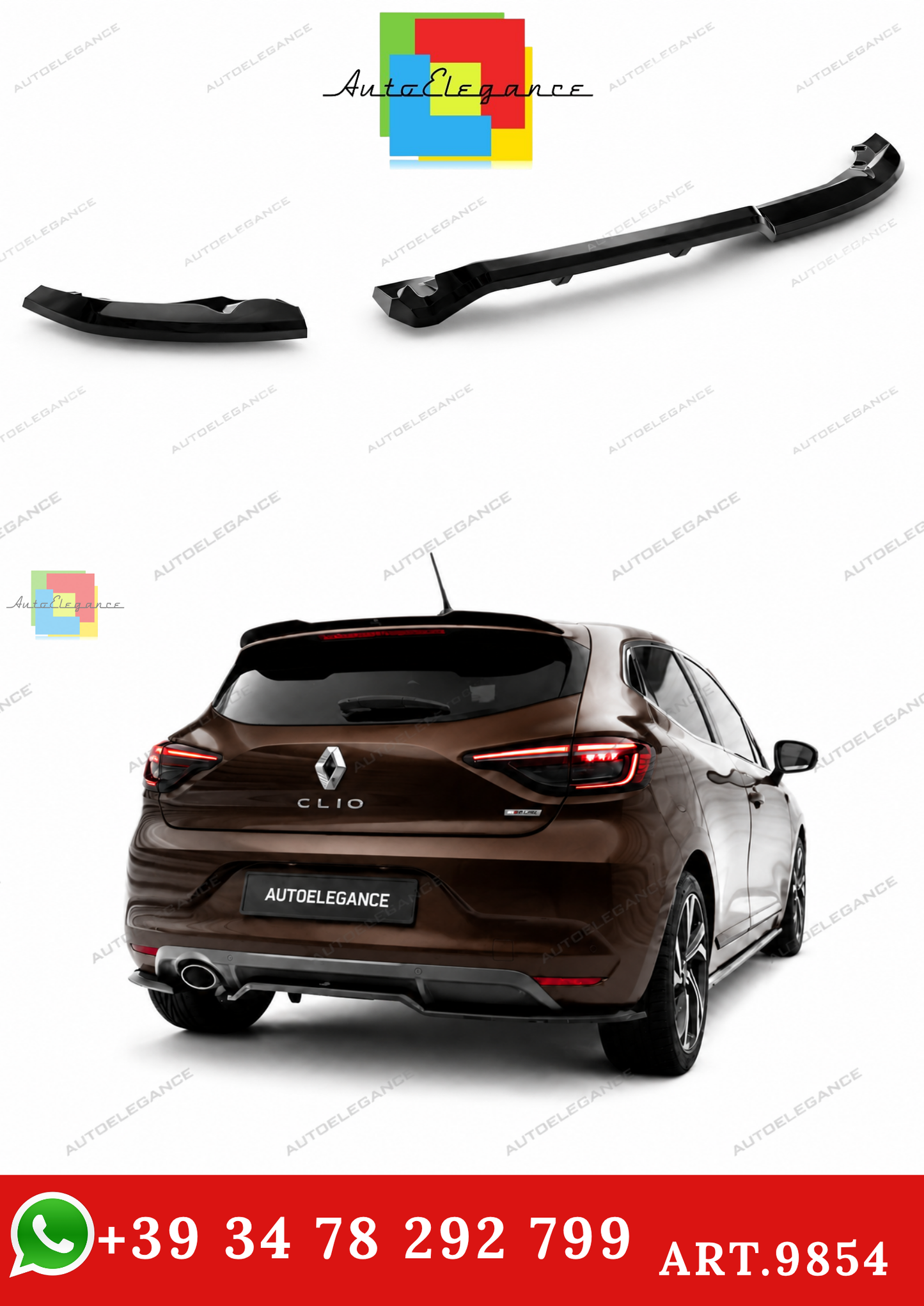 🔥ART.9854 SPLITTER POSTERIORE CON BARRE VERTICALI) RENAULT CLIO R.S. LINE Mk5🔥