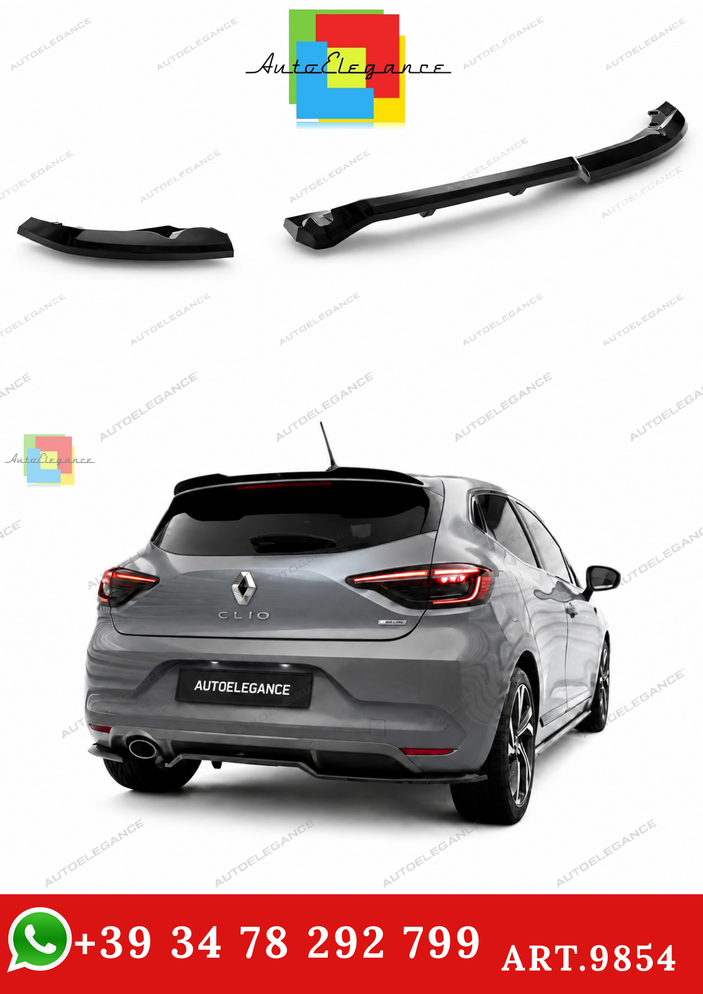 🔥ART.9854 SPLITTER POSTERIORE CON BARRE VERTICALI) RENAULT CLIO R.S. LINE Mk5🔥