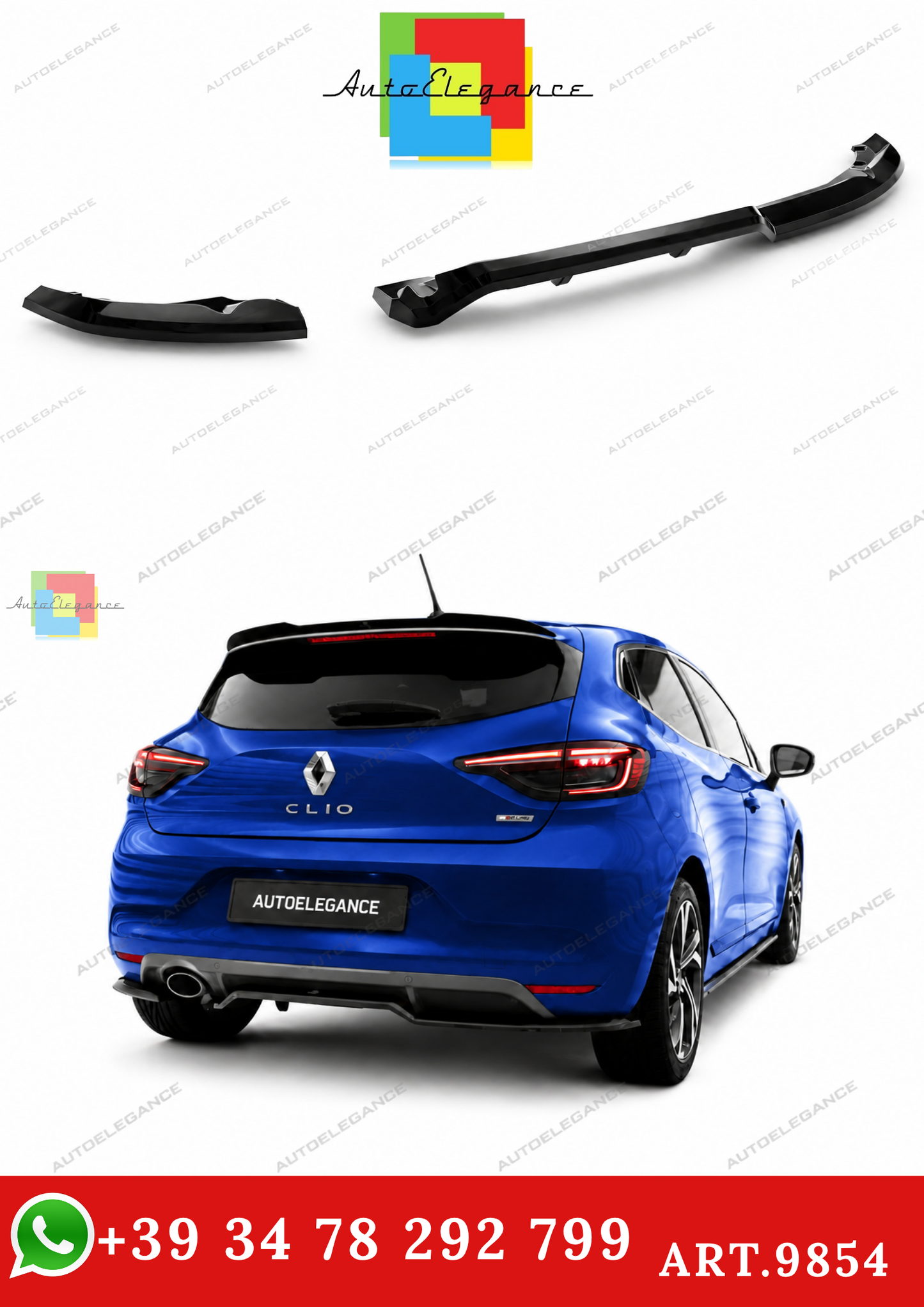 🔥ART.9854 SPLITTER POSTERIORE CON BARRE VERTICALI) RENAULT CLIO R.S. LINE Mk5🔥