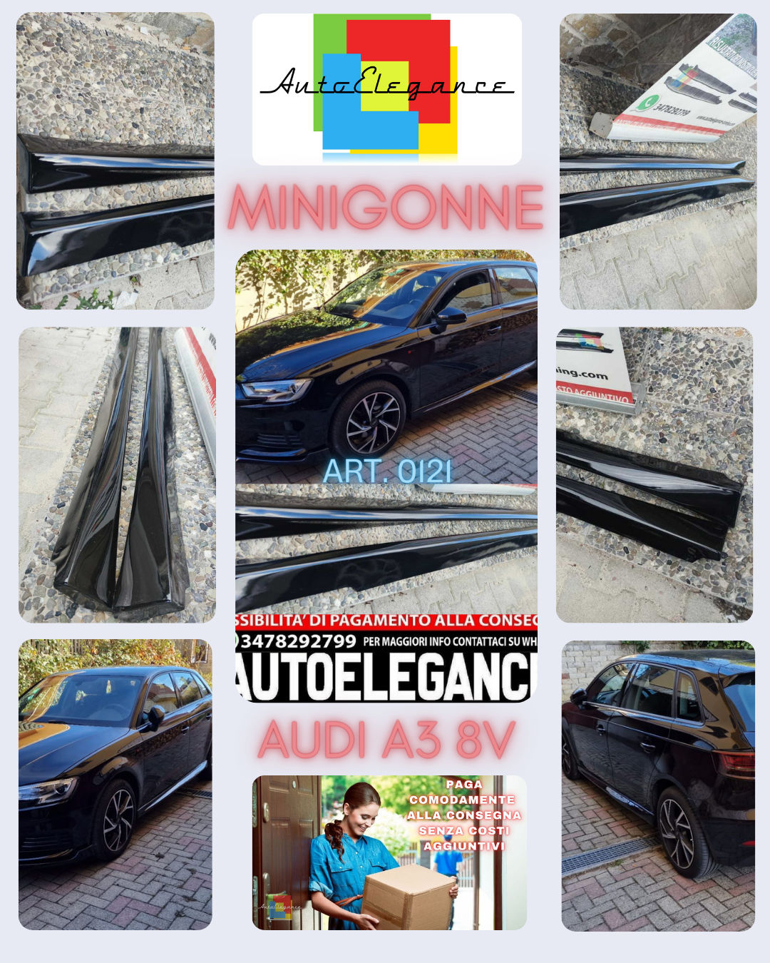 MINIGONNE ADATTE PER AUDI A3 8V LOOK SPORTIVO DESIGN NERO LUCIDO