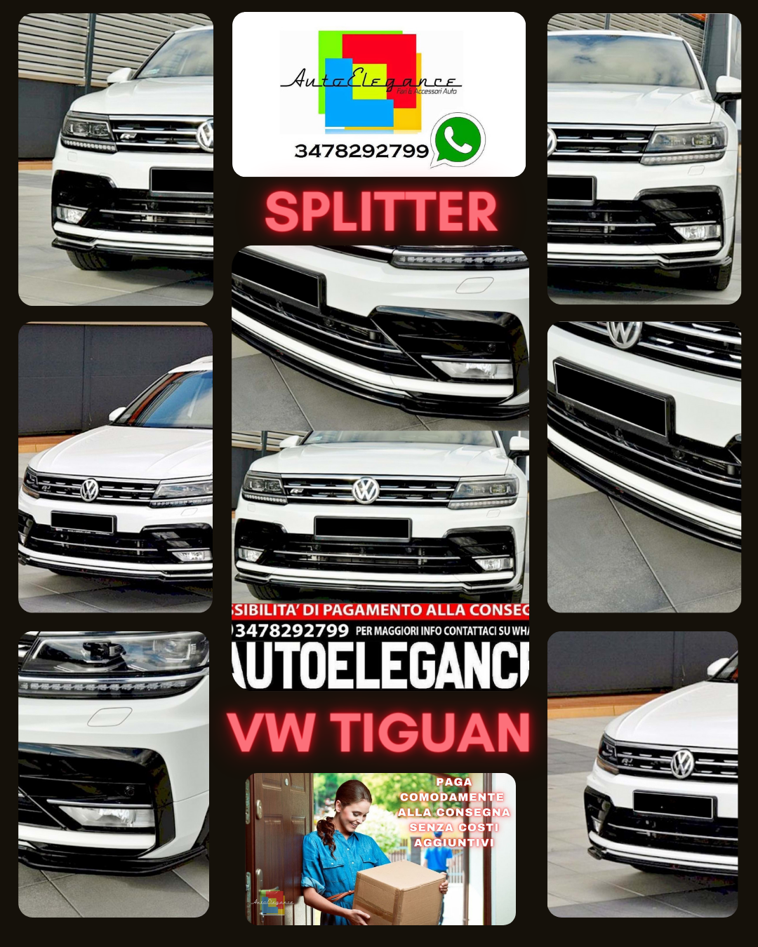 SPLITTER ANTERIORE ADATTO PER VW TIGUAN 2016+ LOOK NERO LUCIDO DESIGN SPORTIVO