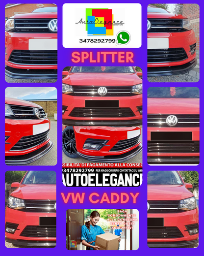 SPLITTER ANTERIORE ADATTO PER VW CADDY 2015+ LOOK NERO LUCIDO DESIGN SPORTIVO