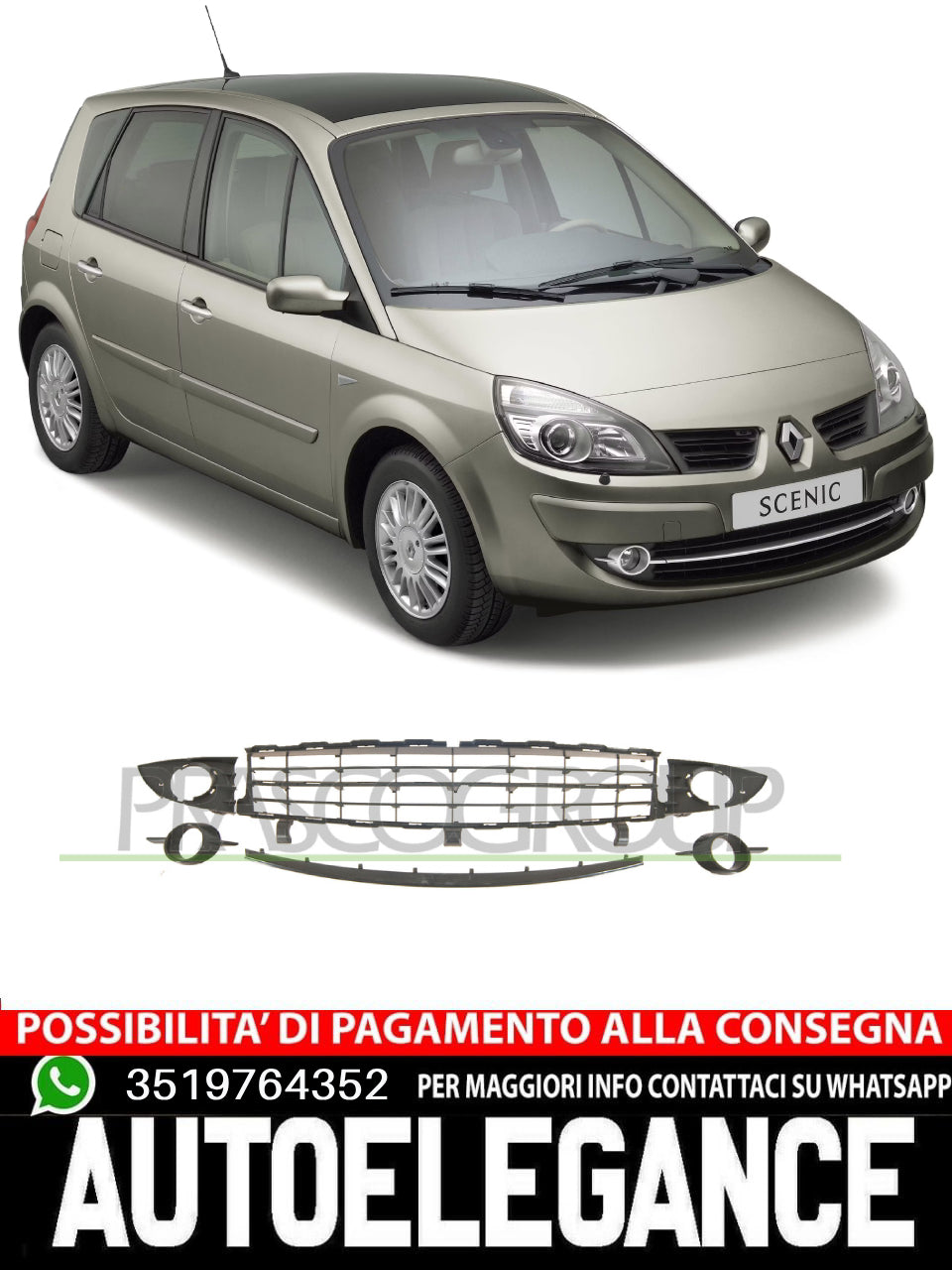 KIT GRIGLIE INFERIORI PRIMERIZZATE PARAURTI ANTERIORE per Renault 7701477302