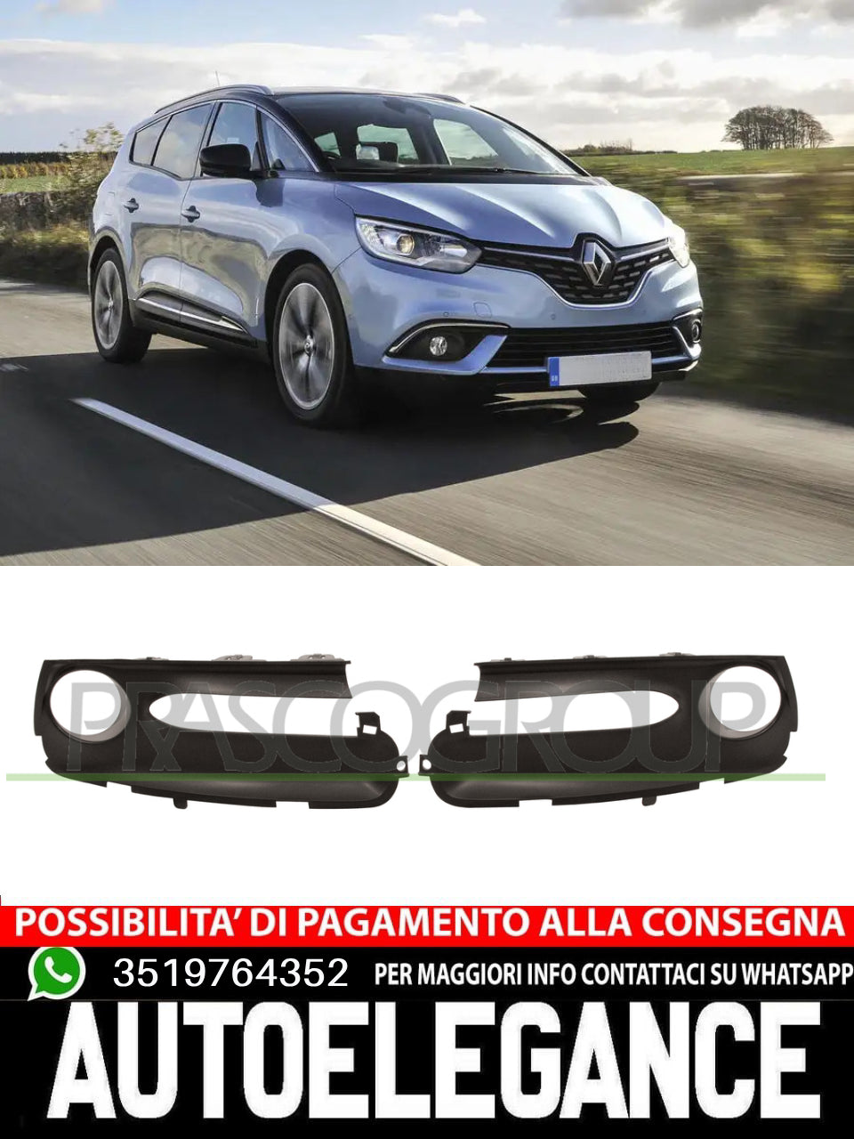 Bumper Grille WITH FENDI SEAT Prasco For Renault Scenic 261528871R 