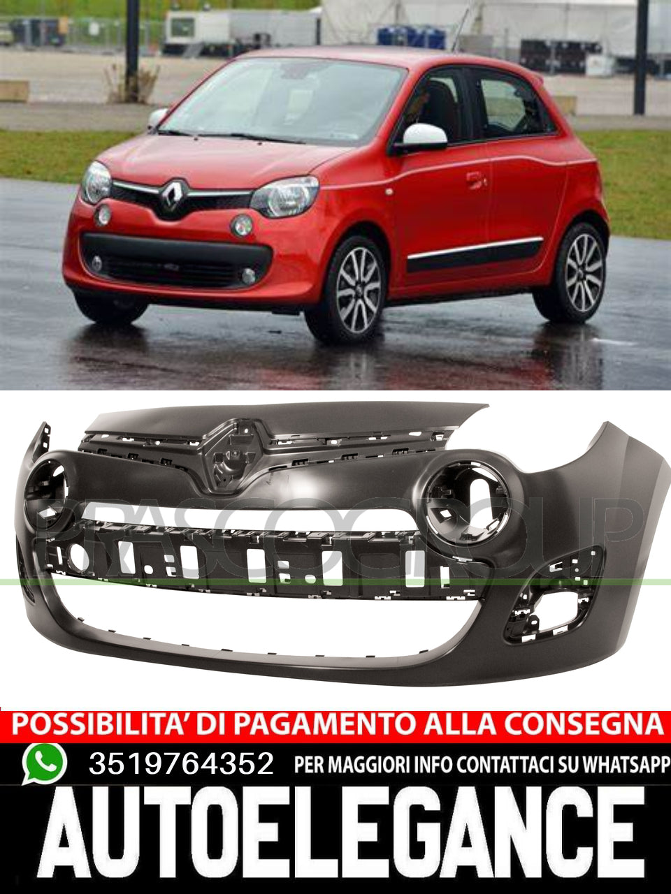 Paraurti Prasco Anteriore NO PRIMER CON SEDE FENDINEBBIA per RENAULT TWINGO
