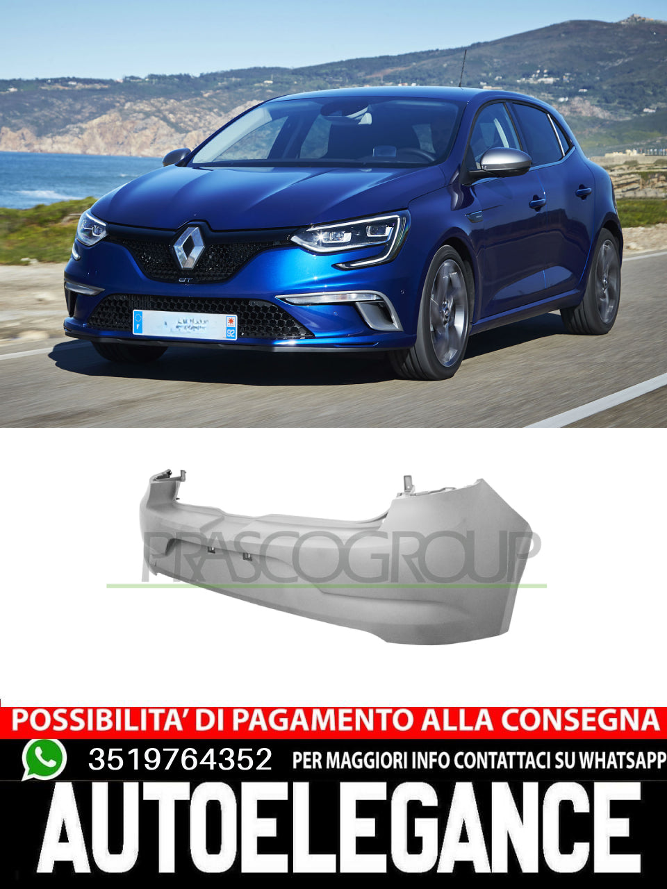 Paraurti Prasco Posteriore CON PRIMER Per Renault Megane Bdx 850222308R
