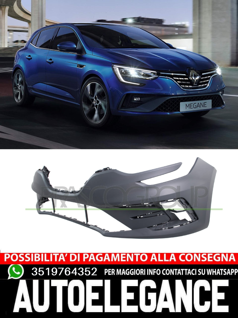 Paraurti Prasco Anteriore CON PRIMER TRACCE PDC per RENAULT MEGANE 601984810R