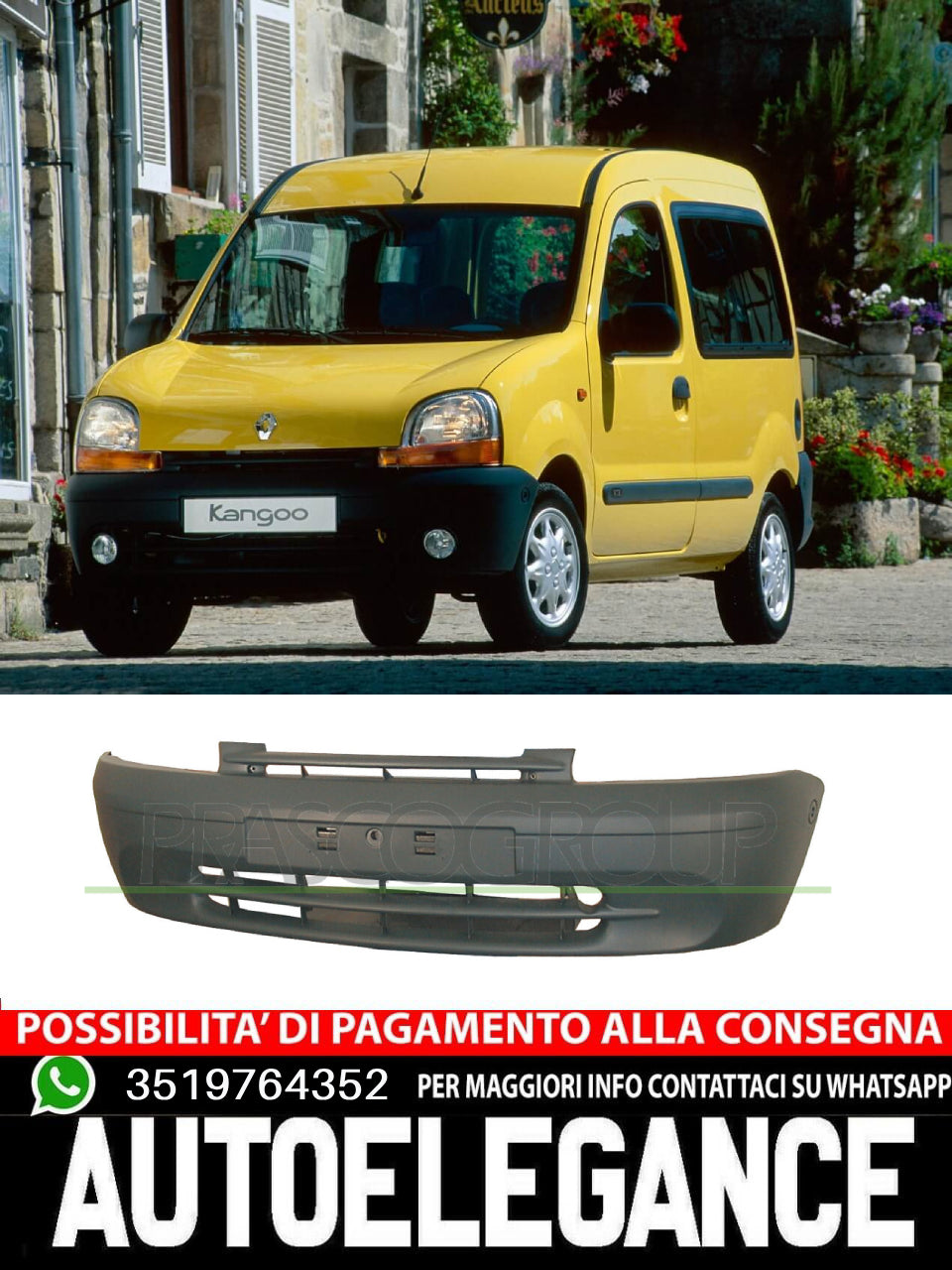 Prasco Bumper FRONT-BLACK For Renault Kangoo 7701694499 