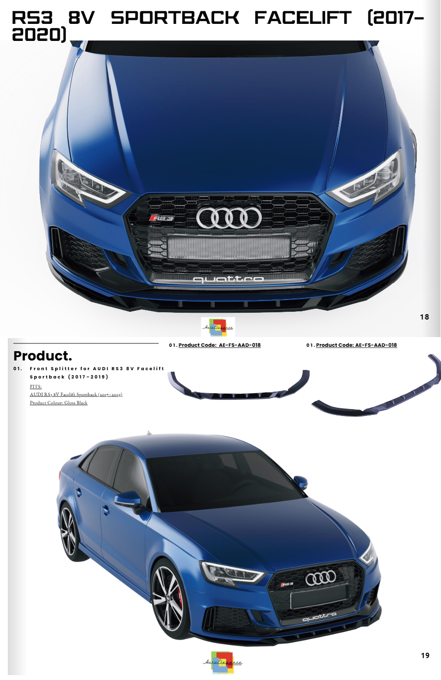 💕Spliter  anteriore  Audi RS3 8V Sportback facelift (2017- 2020)💕
