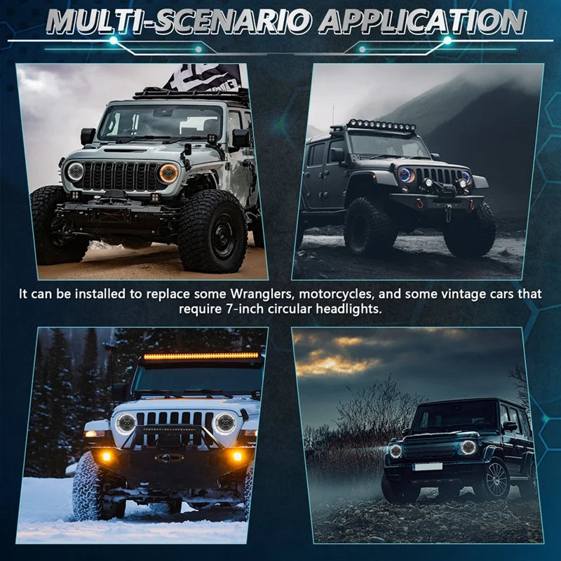 💫ART.4880 Fari Anteriori Rotondi LED per Jeep Wrangler JK LJ CJ TJ💫