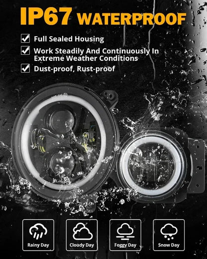 💫ART.5134 Fari Anteriori e Fendinebbia RGB LED per Jeep Wrangler 2018-2024💫