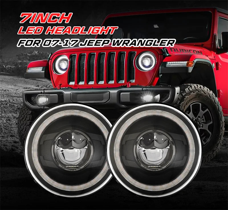💫ART.4878 Fari Anteriori con Halo Angel Eyes per Jeep Wrangler / L.R Defender💫